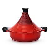 Marockansk Tagine Pot | 28cm - 4,2 L gryta | Aluminium | Traditionella Tajin-rätter | Super Non Stick | Mör Slow Cooking Grytpanna (Red)
