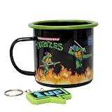 Ninja Turtles TMNT kopp med nyckelring, kaffekopp med välkända karaktärer, 500 ml, perfekt presentidé