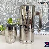 Sama Homes Rostfritt stål vattenglas set med 6 med kanna | laser och vanlig design | Premium serveringsvaror enkel 6