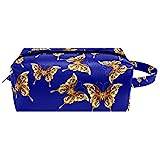 Resesminkväska PU-läder,Golden Butterflies Blue,Kosmetisk väska Organizer Vattentät sminkpåse för kvinnor