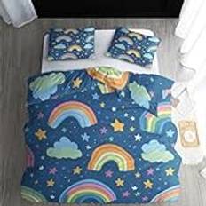 Rainbow Star påslakan, sängkläder för enkelsäng i 2 delar – ultramjukt borstat mikrofibertäcke och 1 örngott – med dragkedja – D&P321