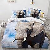 EdwAL påslakanset för dubbelsäng täcke elefant djur 200 x 200 cm mysig polyester bomull linne sängkläder med 2 st örngott (50 x 75 cm)