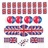 Queens jubileumsdekorationer 2022 – Union Jack Platinum Jubilee Street Party Pack set innehåller flaggmattor, flaggor, tallrikar och festblås