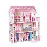 ATHRZ Dockhus träleksak, Barbie dockhus Barbie hus, äkta drömleksak hus flicka present, stort drömhus, leksak från 3 år, rosa