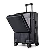 Handbagage, 50 cm (20 tum) lätt PC resväska med USB-laddningsport, snurrvagn för bagage med främre laptopficka, TSA-lås, resväska för män och kvinnor, Svart, Aluminum frame-24in