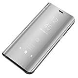 NA kompatibel med Samsung Galaxy S8 fodral mobilskal, spegel PU-läder flip fodral med stativ klar vy smalt stativ anti-chock PC-fodral skydd för Galaxy S8 (silver)