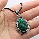 Crystal Necklace Water Drop Malachite Antique Silver Legering Base Necklace for Women Man-Malakit