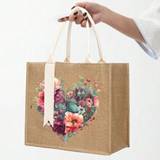 1PC Summer New Heart -Shaped Flower Pattern Linea Todot Bag.Women Linen High-Capacity,Multifunctional Tote Bag,Lightweight Linen Shopping Bag,Fashiona