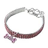 Crystal Dog Collar Shiny Rhinestone Solid Puppy Pet Necklace for Small Medium Dogs Pet Supplies-pink, S