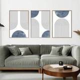 Set Of 3 Frameless Blue Mid-Century Retro Geometric Art Poster Print Boho Simple Lines Abstract Wall Decoration Painting Minimalist Wall Picture For B