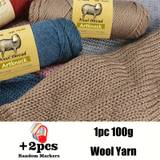 1pc 100g Wool Yarn With 2pcs Blue Markers, Crochet Knitted Yarn For Knitting Cardigan Blanket 2.5mm/0.1inch 115m/4527inch