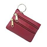 FIONCCI Mini plånbok för kvinnor och män äkta läder med blixtlås - Plånbok, Nyckelring, rödbrun, MIni, Mini plånbok äkta läder