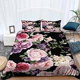 Vintage ros blomma påslakan kung 3 delar med 2 örngott 3D sängkläder påslakan med dragkedja mjukt mikrofiber påslakan för flickor 230 x 220 cm