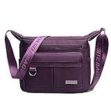 Mfeo Unisex flera fickor vintage retro kanvas messengerväska crossbody väska axelväska handväska, Nylon – violett, M