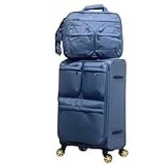 Handbagage 2-delad mjuksida lätt slitstark resväska med väska Tote Dubbla spinnerhjul TSA-lås 20/24/28-tum (Blue 20in)