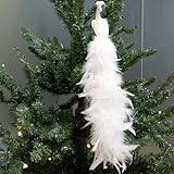 40 cm/15,7 tum påfågel julprydnader vit fågel med fjäder, clip-on julprydnad för julgransdekoration