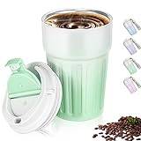 Termokaffekopp 400 ml rostfritt stål, kaffekoppar med lock, termosmugg läckagesäker för kaffe, vinmjölk, Coffee to go temugg (grön)