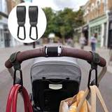 SHEIN 2PCS Stroller Hooks For Bags Black Vegan Leather Stroller Clips Stroller Caddy Organizer Mommy Hook For Baby Toys Wet Bag Groceries,Pet Stroller Acces