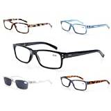 MODFANS 5-pack läsglasögon 3,5 herr/dam, läsare rektangulär ram med bekväma fjädergångjärn, snygga glasögon för läsning, inkluderar solglasögonläsare