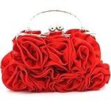 Handväska dam satin handväska ros blomma mönster väskor brud bröllop handväska elegant handväska aftonväska ros tygväska, Röd, 20*5*12cm