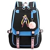 Fashion Anime Sailor tryckt bokväska, damer ungdom barn reseryggsäck, passar 15,6-tums bärbar dator blå