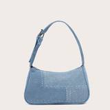 SHEIN Simple Denim Patchwork Single Shoulder Bag, Vintage Jean Purse For Women