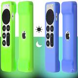 [2-pack] Pinowu fjärrkontrollfodral (lyser i mörkret) kompatibelt med Apple TV Siri Remote (2:a generationen) - snodd ingår, halkfritt skydd (grön och blå)