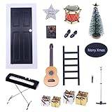 Pixy Dörrtillbehörsset, miniatyr pixy-dörr, dockhus mini musikinstrument modell 1/12, julgran, matta, miniatyr dockhus pixy tillbehör jul älva dörr