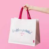 SHEIN Miniso Barbie Shining Collection Tote Bag Large Capacity Simple Tote Bag Magic Sticker Closure Easy To Access (White)
