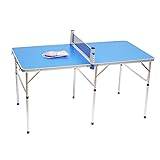 ROGONPDK Ping Pong bord bordtennisbord för barn bordtennisbord kompakt mini bordtennis platta bordtennisbord vikbar med bordtennis nät racket och bollar 152 x 76 x 76 cm blå silver