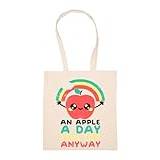 An Apple A Day You Die Anyway Beige Shoppingväska återanvändbar Hållbar Miljövänlig Reusable Shopping Bag