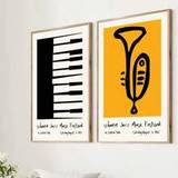 Unframed Retro Piano Trumpet Jazz Music Trendy Art Poster Minimalist Abstract Vintage Musical Instrument Painting Print Wall Picture For Dorm,Apartmen