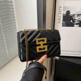 SHEIN 2024 New Trendy Shoulder Bag European & American Style Vintage Women's Bag Chic Chain Square Bag With Creative Lock Buckle Crossbody Bag