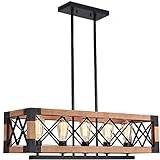 Rustik rektangel bondgårdskrona, metallträ matsalslampa, 5 lampor hängande taklampa för entré, köksö, biljardbord, bar WZSS