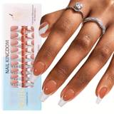 240pcs French Tip Gel Nail Tips - Brown/pinkish Soft Gel Nail Tips, Ultra Fit French Tip Press On Nails 15 Sizes, No Need To File 3 In 1 X Coat Tips With Pre-applied Tip Primer & Base Coat Cover