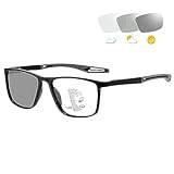 Photochrome Progressiva multifokus läsglasögon, självtonande läsglasögon, anti-blåljus läsglasögon, UV-skydd, solglasögon för män och kvinnor, för läsning utomhus (3,5 x, svart/grå)