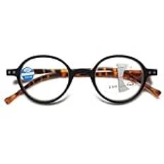 KOOSUFA Runda glasögon progressiva multifokus läsglasögon kvinnor män anti-blått ljus fjädergångjärn retro läshjälp arbetsplatsglasögon 1,0 1,5 2,0 2,5 3,0, 1 x svart sköldpadda