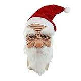 KSIEE Jultomtens mask, tomtemask för män, jultomtekostym, realistisk latexmask vitt skägg jultomte huvudmask med röd tomtemössa festdekoration
