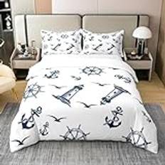 Homemissing ankare dekor vit blå sängkläder set super king size tema täcke skydd set för tonåringar hav påslakan 100 % bomull överkast överdrag rum dekor påslakan