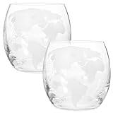 Luxshiny Globe Whiskyglas 2St Nyhet Dryck Glas Rom Rock Glas Klart Glas Cocktail Kopp Världskarta Vinglas Etsade Jordglob Kart Koppar För Vin Whisky Hem Bar Användning
