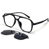 Polariserade magnetiska Clip On Pilot solglasögon & Anti blått ljus glasögon män kvinnor trendiga fyrkantiga svarta ramar glasögon
