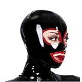 SMGZC latexmask, svart latex huvudmask gummihuva maskering latex masker huvudmössa för cosplay party (L,röd)