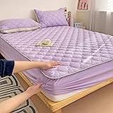Single Fitted Sheet,Thick Quilted Brushed Mattress Protector, Bedroom Hotel Homestay Vacation Home Solid Color Non-Slip Bed Sheets,Purple,90 * 200cm (3pcs)