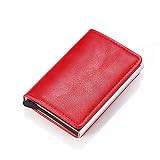 TYNXK plånbok män smart plånbok säker stöldskyddshållare liten handväska bank ID-korthållare metall tunn fodral svart PU-läder kort klämma väska korthållare, Röd, En storlek