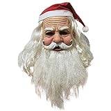 LAANCOO Jultomtemask med hatt realistisk fri storlek full skägg veck jultomte mask latex simulering julmask för fest cosplay kostym