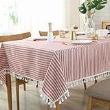 GDBZS 60 ~ 200 cm bomullslinne solid randig bordsduk för bordsdekoration, rektangulär bordsduk med tofs matbord överdrag kökshandduk