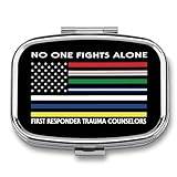 USA flagga 'No One Fights Alone' första responder pillerlåda med spegel resa piller organiserare liten pillerfodral bärbar medicinhållare behållare behållare