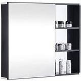 Bathroom Wall Mounted Cabinet, Storage Organizer Bathroom Mirror Cabinet, Space Aluminum Vanity Mirror, with Shelf Wall-Mounted Storage Cabinet (Black