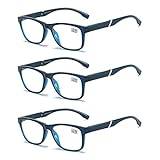KoKoBin Läsglasögon 3 stycken datorglasögon män och kvinnor mode läsglasögon med bekväma fjädergångjärn glasögon, 3-pack blå, 1.5