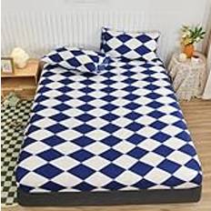 Fitted Sheet Breathable,Brushed Printed Deep Pocket Fitted Sheets, Soft Polyester Fiber Mattress Protector Cover Pillowcase,blue,200x220cm (3pcs)